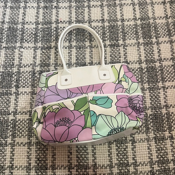 Ann Taylor Loft Purple White Green Shoulder Bag w Matching Reversible Bucket Hat - Picture 2 of 10